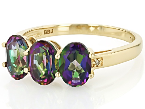 Mystic Fire® Topaz With White Diamond 10k Yellow Gold Ring 2.41ctw