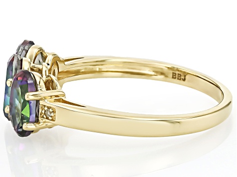 Mystic Fire® Topaz With White Diamond 10k Yellow Gold Ring 2.41ctw