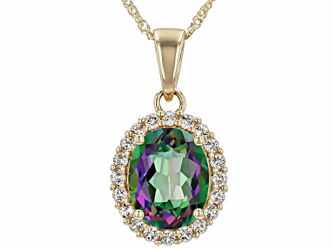 Mystic Fire® Green Topaz 10k Yellow Gold Pendant With Chain 3.16ctw