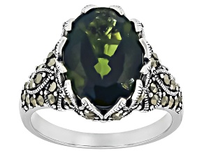 Green Moldavite Rhodium Over Sterling Silver Ring 3.61ctw