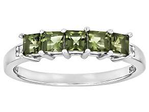 Green Moldavite Rhodium Over Sterling Silver Band Ring 0.54ctw