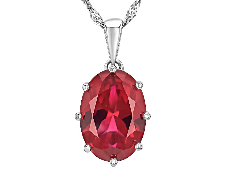 Lab Created Ruby Rhodium Over Sterling Silver Solitaire Pendant With Chain 5.70ct