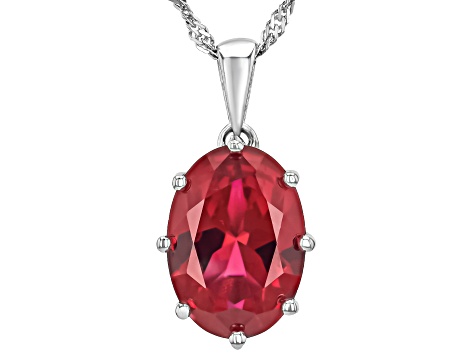 Lab Created Ruby Rhodium Over Sterling Silver Solitaire Pendant With Chain 5.70ct