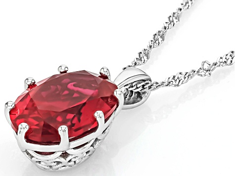 Lab Created Ruby Rhodium Over Sterling Silver Solitaire Pendant With Chain 5.70ct