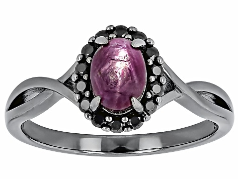 Red Star Ruby, Black Rhodium Over Sterling Silver Ring 1.43ctw