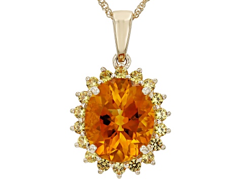 Citrine With Yellow Sapphire 10k Yellow gold Pendant With Chain 4.50ctw