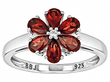Picture of Red Garnet Rhodium Over Sterling Silver Flower Ring 1.80ctw