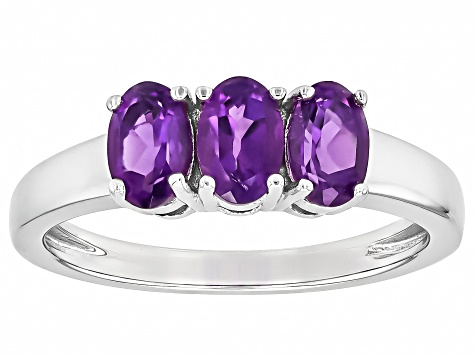 Purple Amethyst Rhodium Over Sterling Silver 3-Stone Ring 0.99ctw