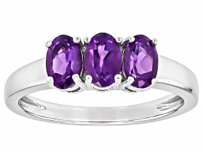 Purple Amethyst Rhodium Over Sterling Silver 3-Stone Ring 0.99ctw