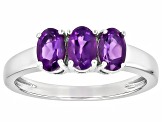 Purple Amethyst Rhodium Over Sterling Silver 3-Stone Ring 0.99ctw