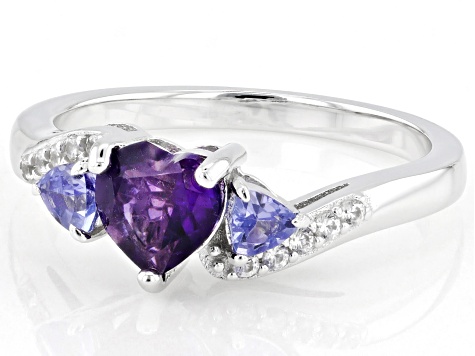Purple Amethyst Rhodium Over Sterling Silver Ring 0.83ctw - STK797