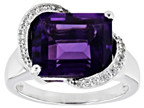 Purple Amethyst Rhodium Over Silver Ring 5.10ctw