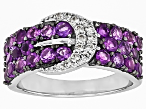 Purple Amethyst Rhodium Over Silver Buckle Ring 1.74ctw