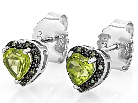 Green Peridot Rhodium Over Sterling Silver Stud Earrings 0.91ctw