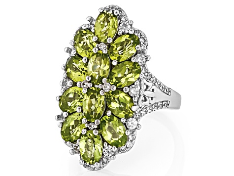 Green Peridot Rhodium Over Sterling Silver Ring 5.70ctw