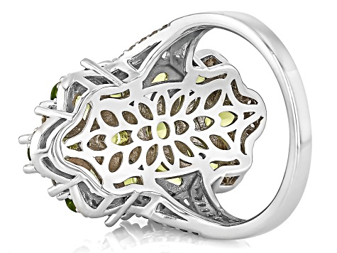 Green Peridot Rhodium Over Sterling Silver Ring 5.70ctw