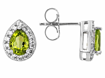 Picture of Green Peridot Rhodium Over Sterling Silver Stud Earrings 1.72ctw