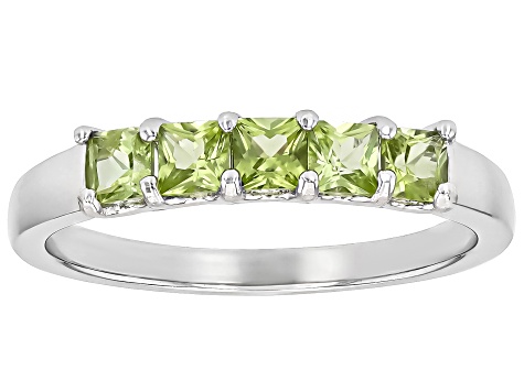 Green Peridot Rhodium Over Sterling Silver Band Ring 0.68ctw