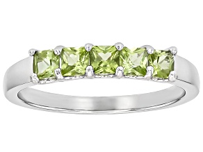 Green Peridot Rhodium Over Sterling Silver Band Ring 0.68ctw