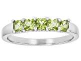 Green Peridot Rhodium Over Sterling Silver Band Ring 0.68ctw