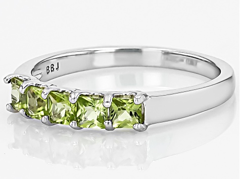 Green Peridot Rhodium Over Sterling Silver Band Ring 0.68ctw