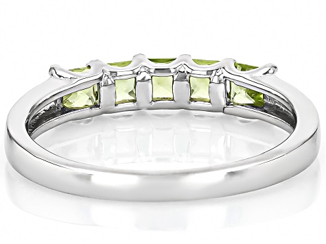 Green Peridot Rhodium Over Sterling Silver Band Ring 0.68ctw