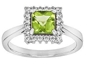 Green Peridot Rhodium Over Sterling Silver Halo Ring 1.14ctw