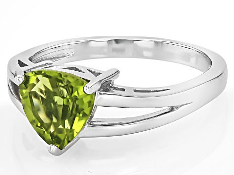 Green Peridot Rhodium Over Sterling Silver Solitaire Ring 1.64ct