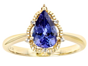 Blue Tanzanite With White Zircon 10k Yellow Gold Ring 1.14ctw