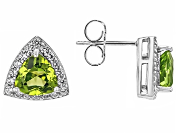 Picture of Green Peridot Rhodium Over Sterling Silver Stud Earrings 3.16ctw