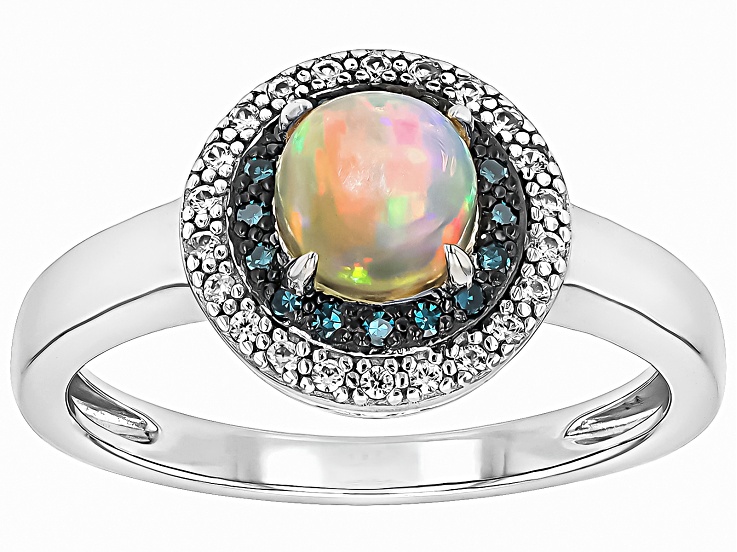 White Ethiopian Opal Rhodium Over Sterling Silver Ring 0.67