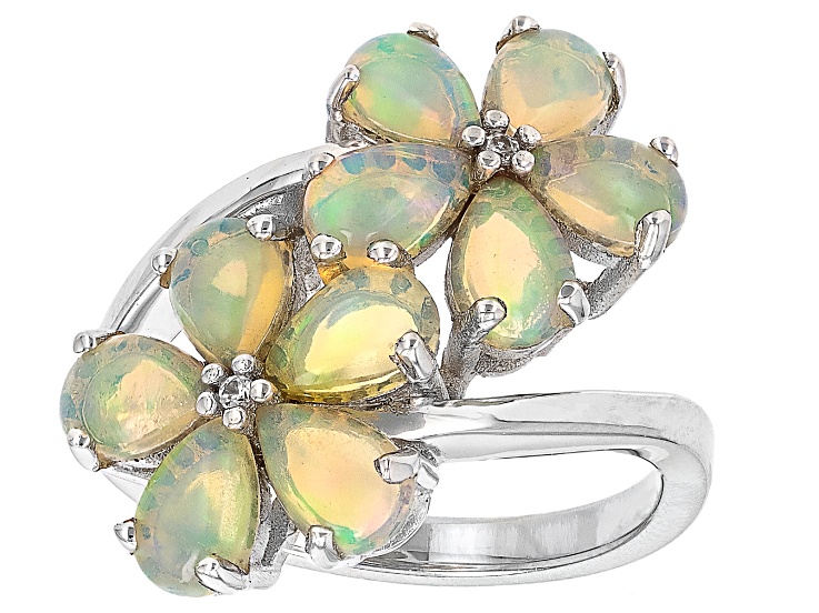 White Ethiopian Opal Rhodium Over Sterling Silver Ring 2.82ctw