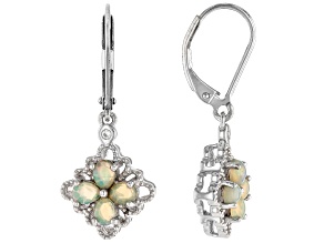 Honey Color Ethiopian Opal With White Zircon Rhodium Over Sterling Silver Earrings 0.78ctw