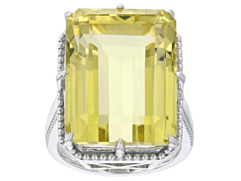 Canary Quartz Rhodium Over Sterling Silver Ring 22.19ct