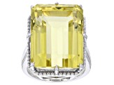 Canary Quartz Rhodium Over Sterling Silver Ring 22.19ct