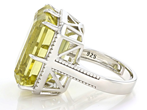 Canary Quartz Rhodium Over Sterling Silver Ring 22.19ct