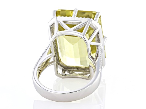 Canary Quartz Rhodium Over Sterling Silver Ring 22.19ct