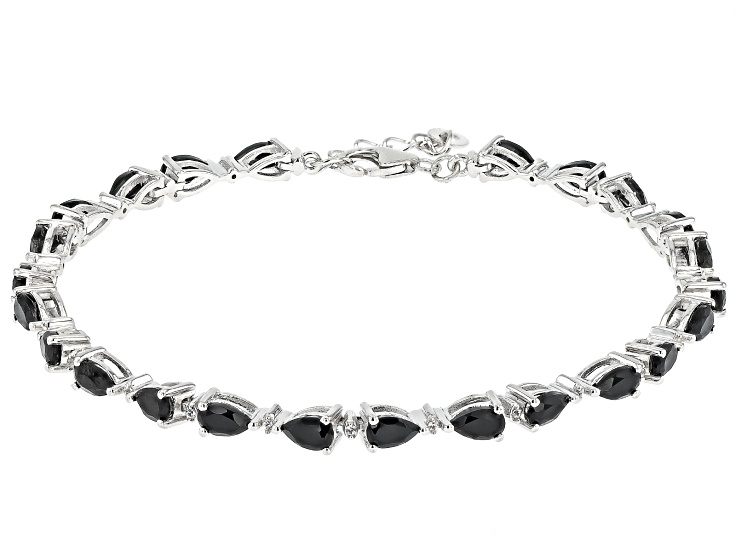 Black Spinel With White Zircon Rhodium Over Sterling Silver