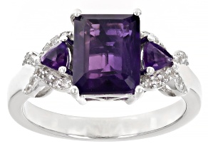 Purple African Amethyst Rhodium Over Sterling Silver Ring 2.69ctw