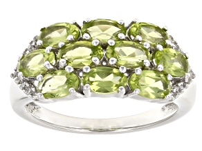 Green Peridot Rhodium Over Sterling Silver Ring 2.13ctw
