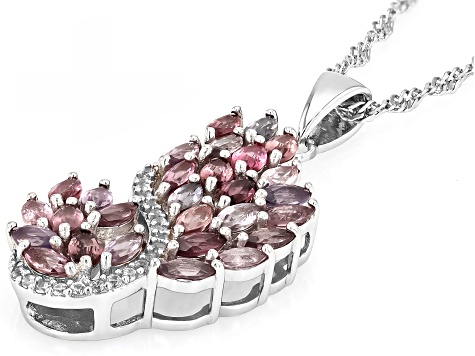 Multi-Color Spinel Rhodium Over Sterling Silver Pendant With Chain 2.04ctw