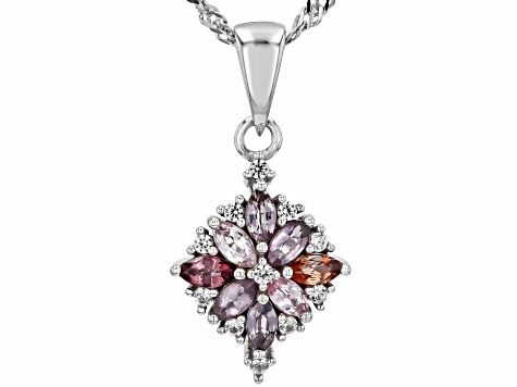 Multi-Color Spinel Rhodium Over Sterling Silver Pendant With Chain 0.64ctw