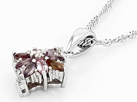 Multi-Color Spinel Rhodium Over Sterling Silver Pendant With Chain 0.64ctw