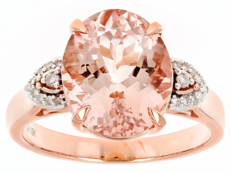 Peach Morganite With White Diamond 10k Rose Gold Ring 3.23ctw