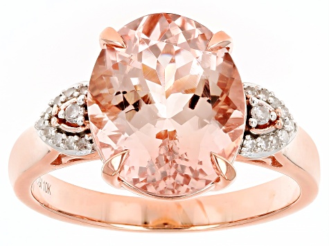 Peach Morganite With White Diamond 10k Rose Gold Ring 3.23ctw