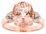 Peach Morganite With White Diamond 10k Rose Gold Ring 3.23ctw