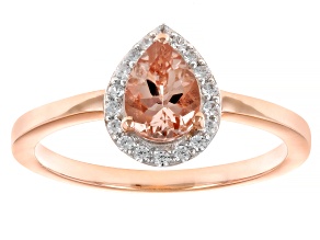 Peach Morganite With White Zircon 18k Rose Gold Over Sterling Silver Ring 1.00ctw