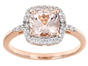 Morganite With White Zircon 18k Rose Gold Over Sterling Silver Ring 1.55ctw