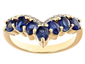 Blue Kyanite With White Zircon 18k Yellow Gold Over Sterling Silver Ring 1.50ctw