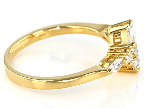 Strontium Titanate and white zircon 18k yellow gold over sterling silver ring 1.09ctw.